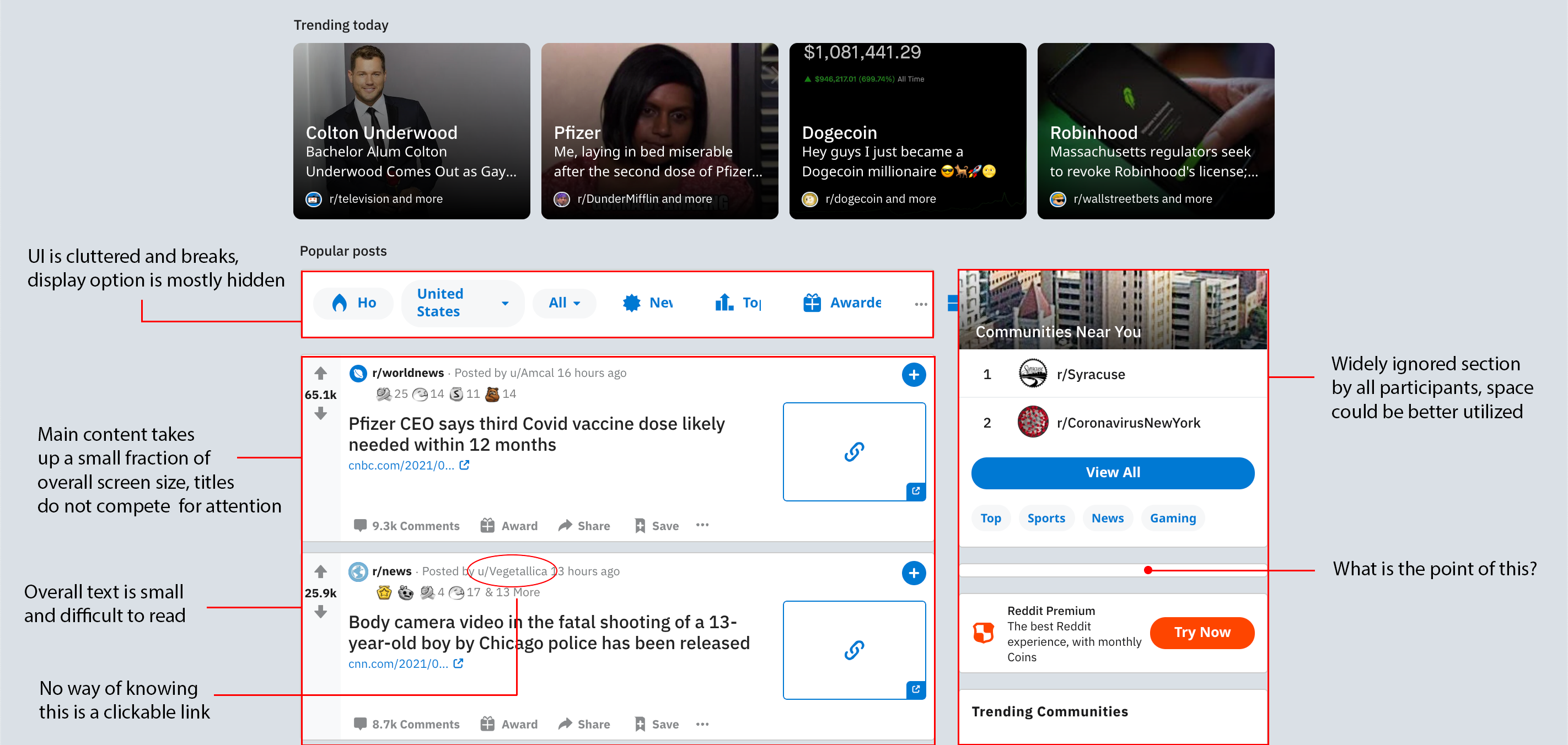 Screenshot of Reddit before redesign