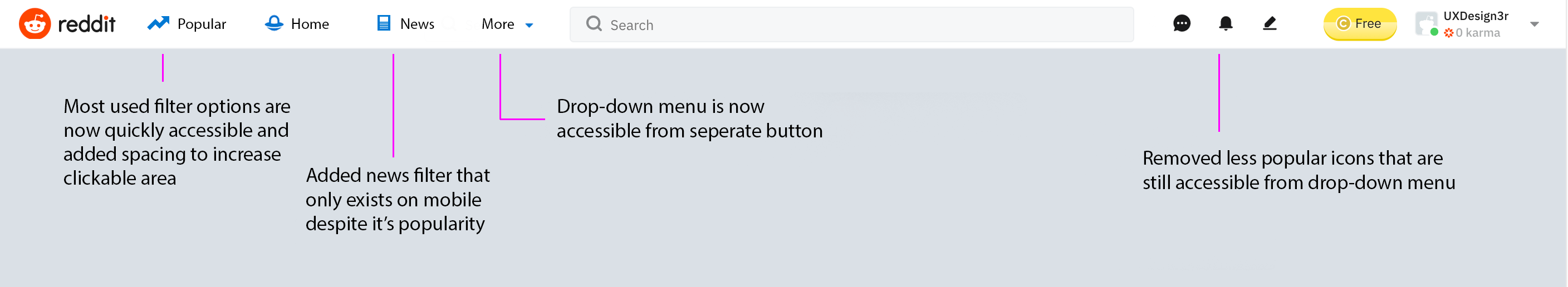 screenshot of redesigned desktop navigation