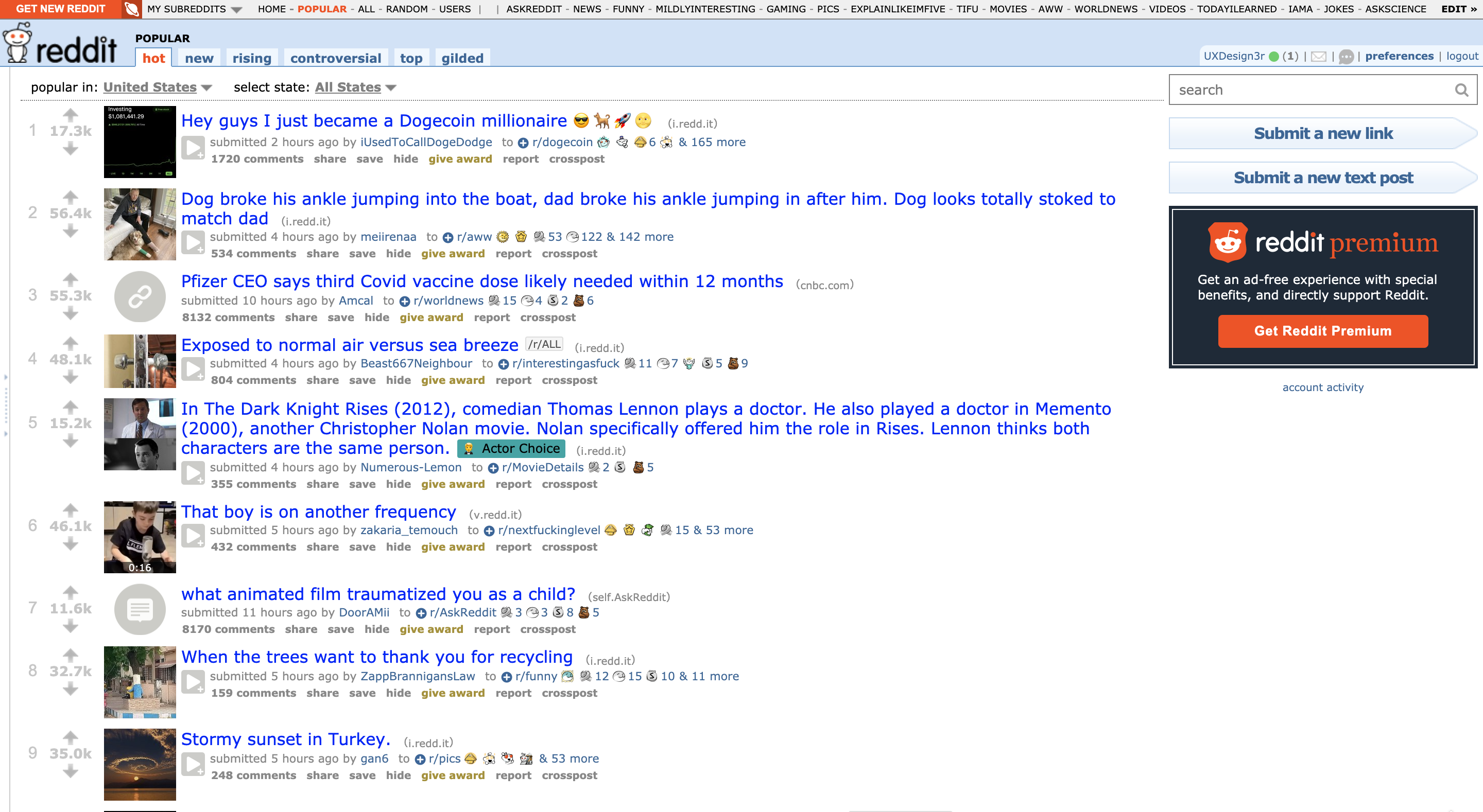 Screenshot of Reddit before recent update
